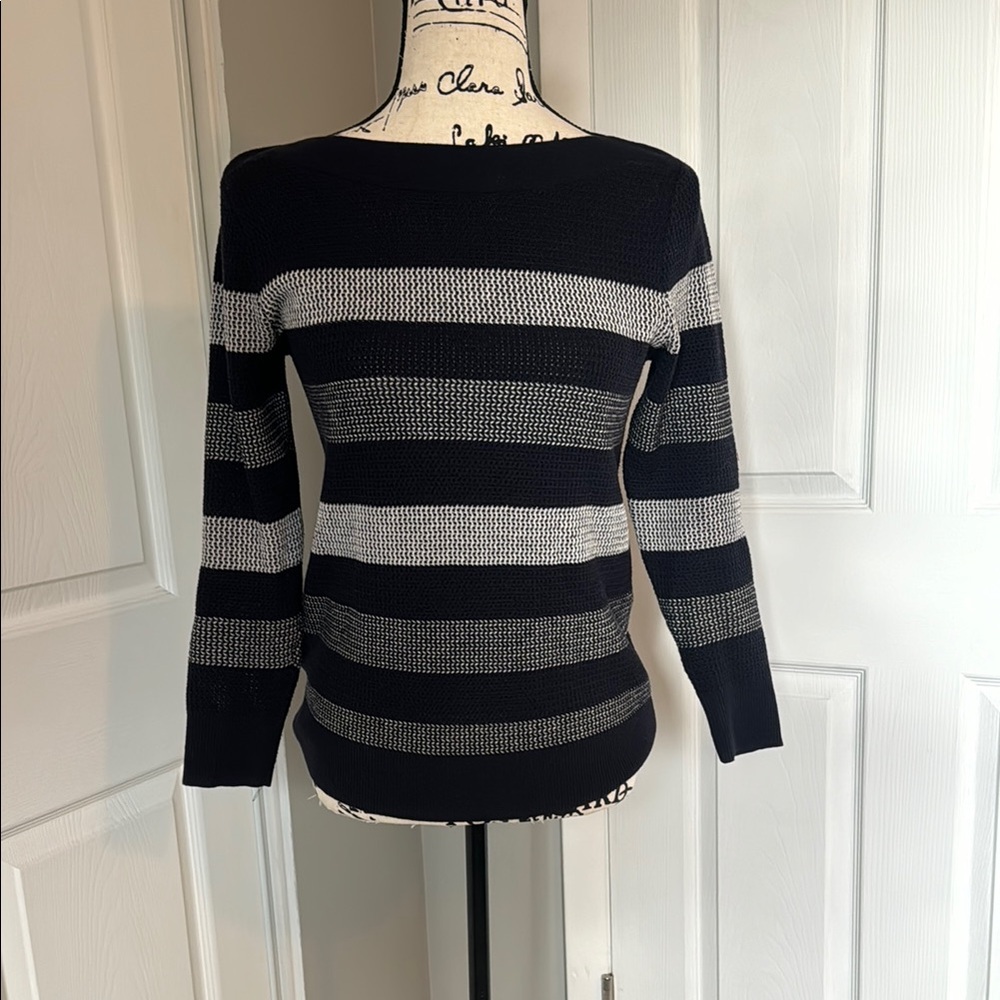 Market & Spruce Navy Striped Crew Neck Sweater